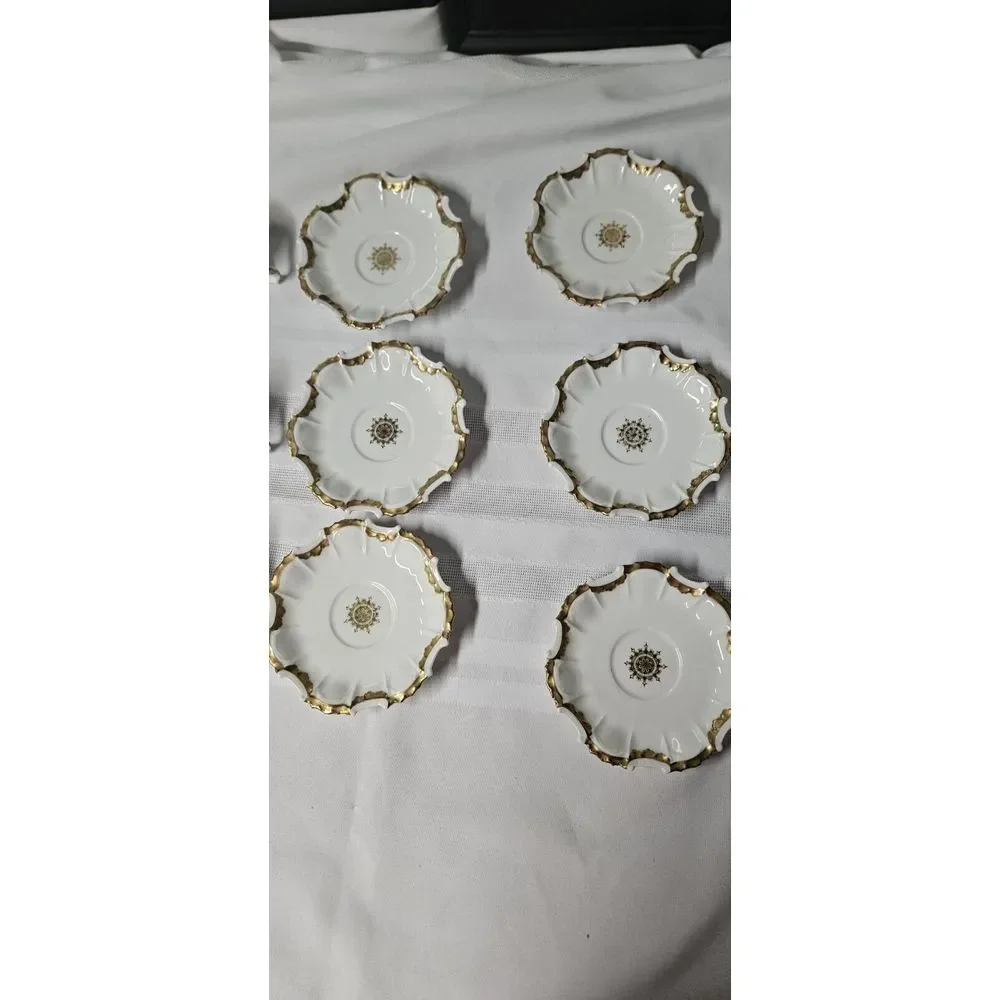 TV Limoges France La Cloche 6 setsTea Cups Saucers Fine‎ China Gold Rimmed